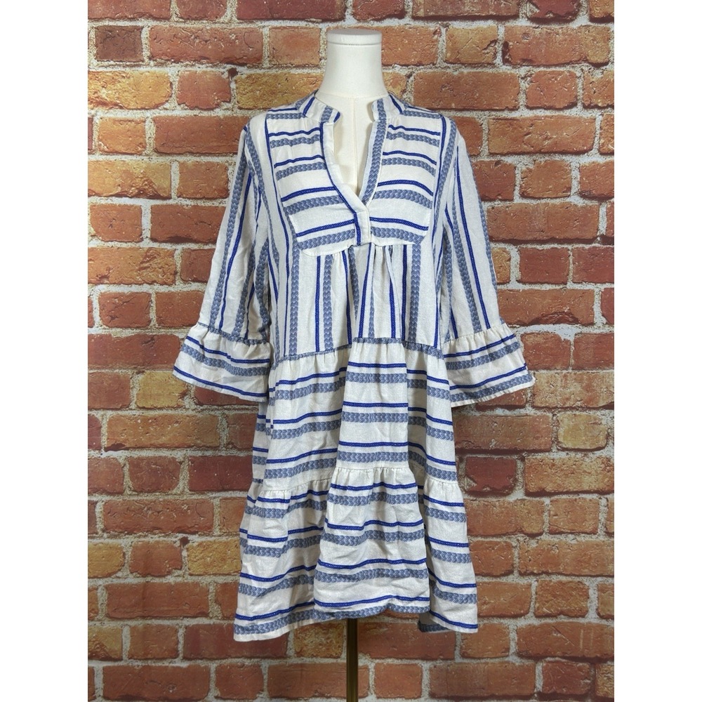 Luisa Perla Made in Italy Blue & White Striped Boho Tunic Dress Size XL